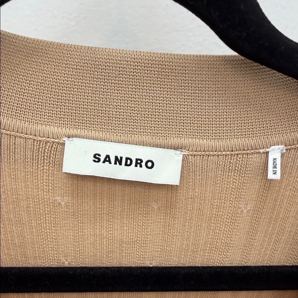 Sandro Tan Ribbed Button-Up Cardigan - Picture 4 of 6